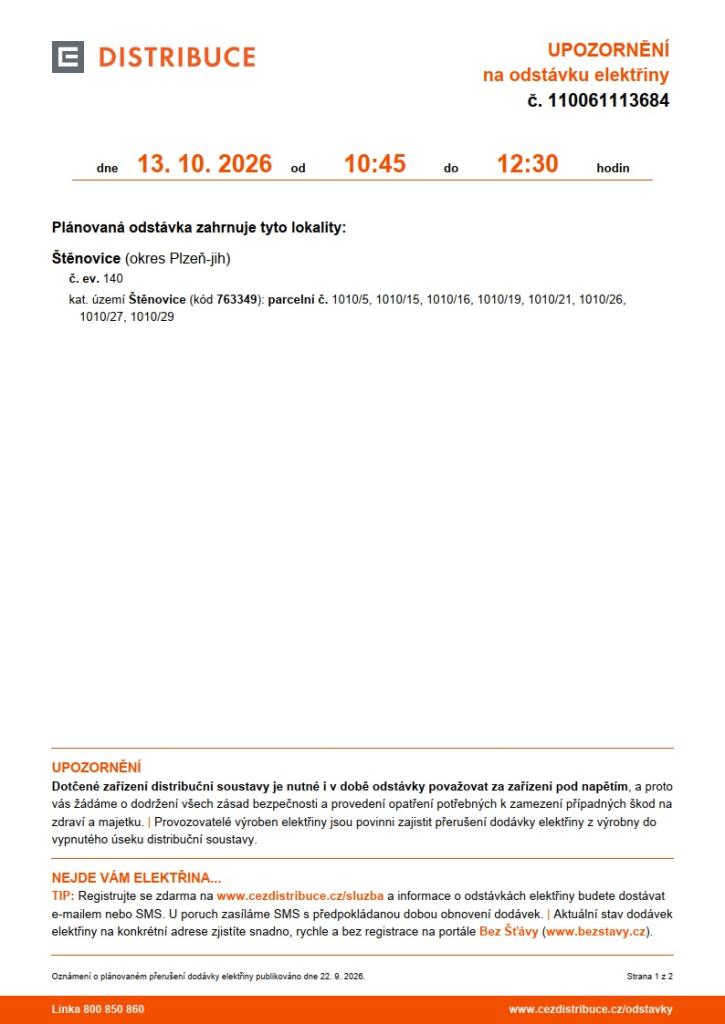 odstávka elektřiny