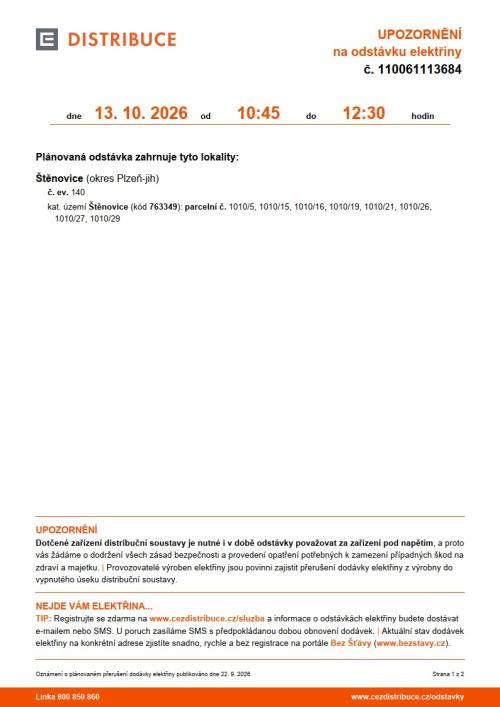 odstávka elektřiny